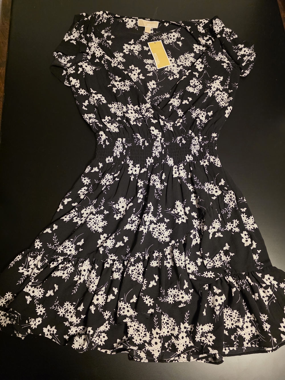 Michael Kohrs Black Floral Smocked Waist Women's Dress